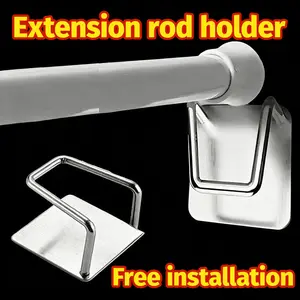 Adjustable Stainless Steel Extension Rod Holder, Bathroom Accessory - Tool-Free Installation Hook, Fits Bathroom Shower Curtain Rod, Kitchen Towel Rack, Closet Clothes Organizer - Ideal for Renters, Homeowners & Students (No Drilling Wall Damage)