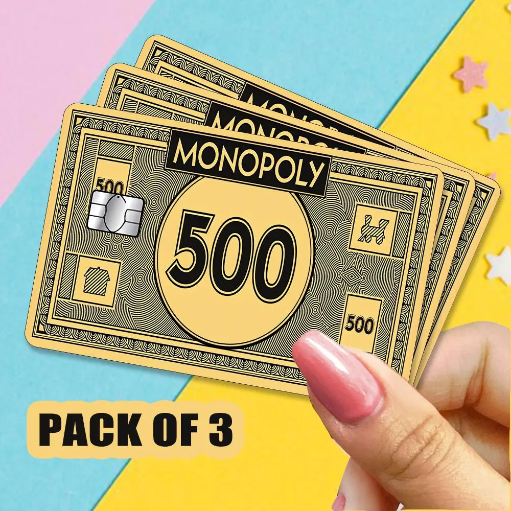 Monopoly Money Design Card Sticker, 3 Counts/set Funny Credit Card Skin Wrap Sticker Decal, Card Sticker for Most Of Cards, Adhesive Stickers Sticker Packs, Includes Sticker, Adhesive Decals