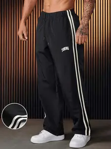Summer 2026 new trendy brand men’s straight-leg sweatpants featuring striped panels and letter print; comfortable, breathable, fashionable casual loose athletic long pants
