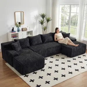 Winzoo Cloud U-shape Sectional Couch,DIY Combination Sectional Couches Modular Sofa with Deep Seat Reversible Ottoman for for Living Room Bedroom