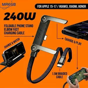 MREGB 240W Fast Charging Cable with Hidden Phone Stand – 2-in-1 Type-C Charger Cord for Gaming, Video & Travel,SummerVibes tiktokshopspringglowup