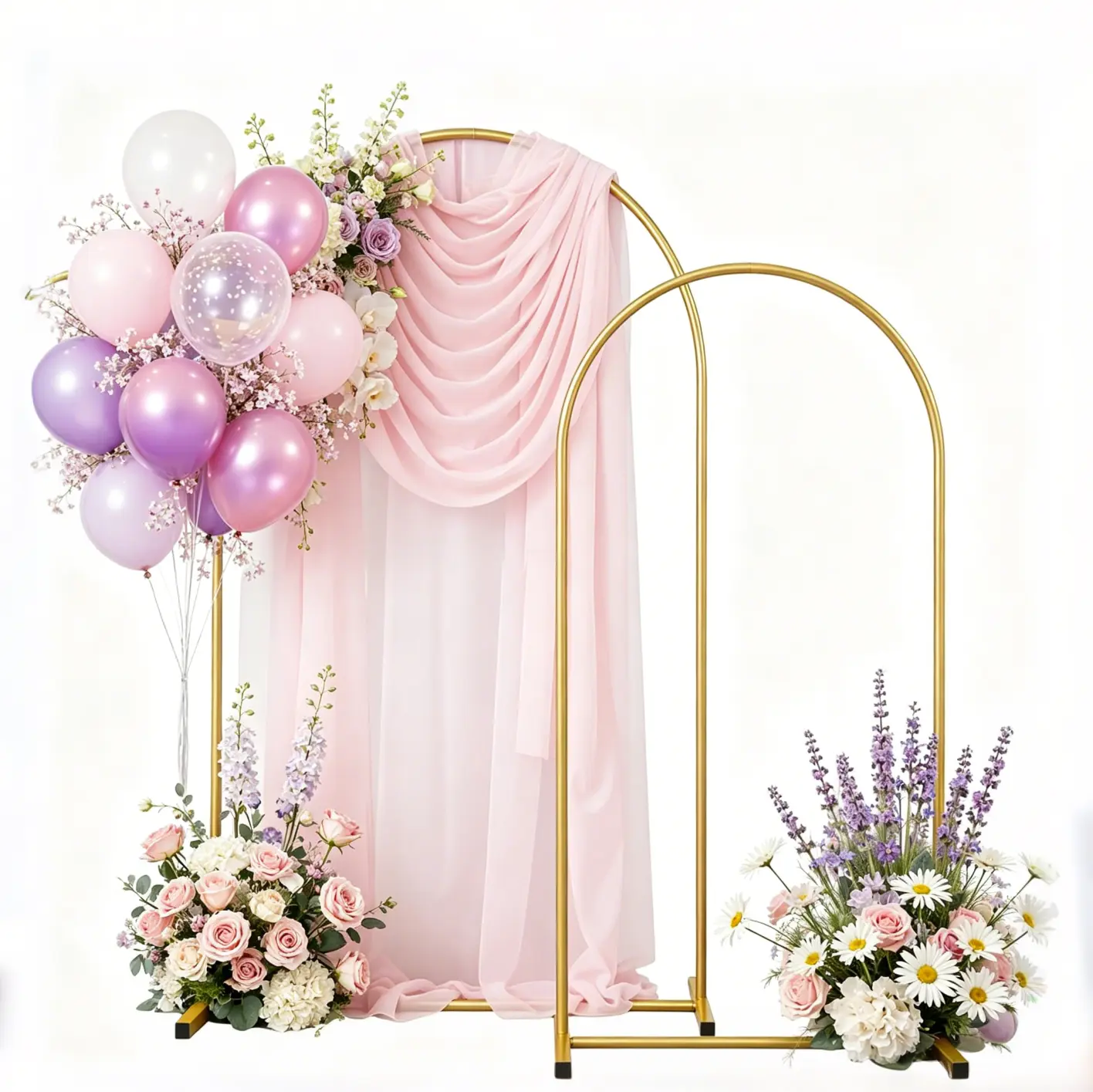Metal Arch Stand Set 6FT & 7.2FT (2 Pcs)/6FT & 6.6FT & 7.2FT(3PCS), DIY Wedding Hack, Stable Gold Metal Arch for Party & Event Backdrops