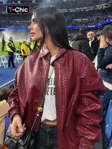 Women Autumn Winter Long Sleeve Zipper Basic Casual Leather Red Coat Jacket Outerwear