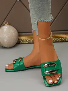 Women's Flat Sandals Summer Fashion Trendy Candy Color Casual Versatile Simple Square Toe Beach Shoes Suitable for Summer Vacation