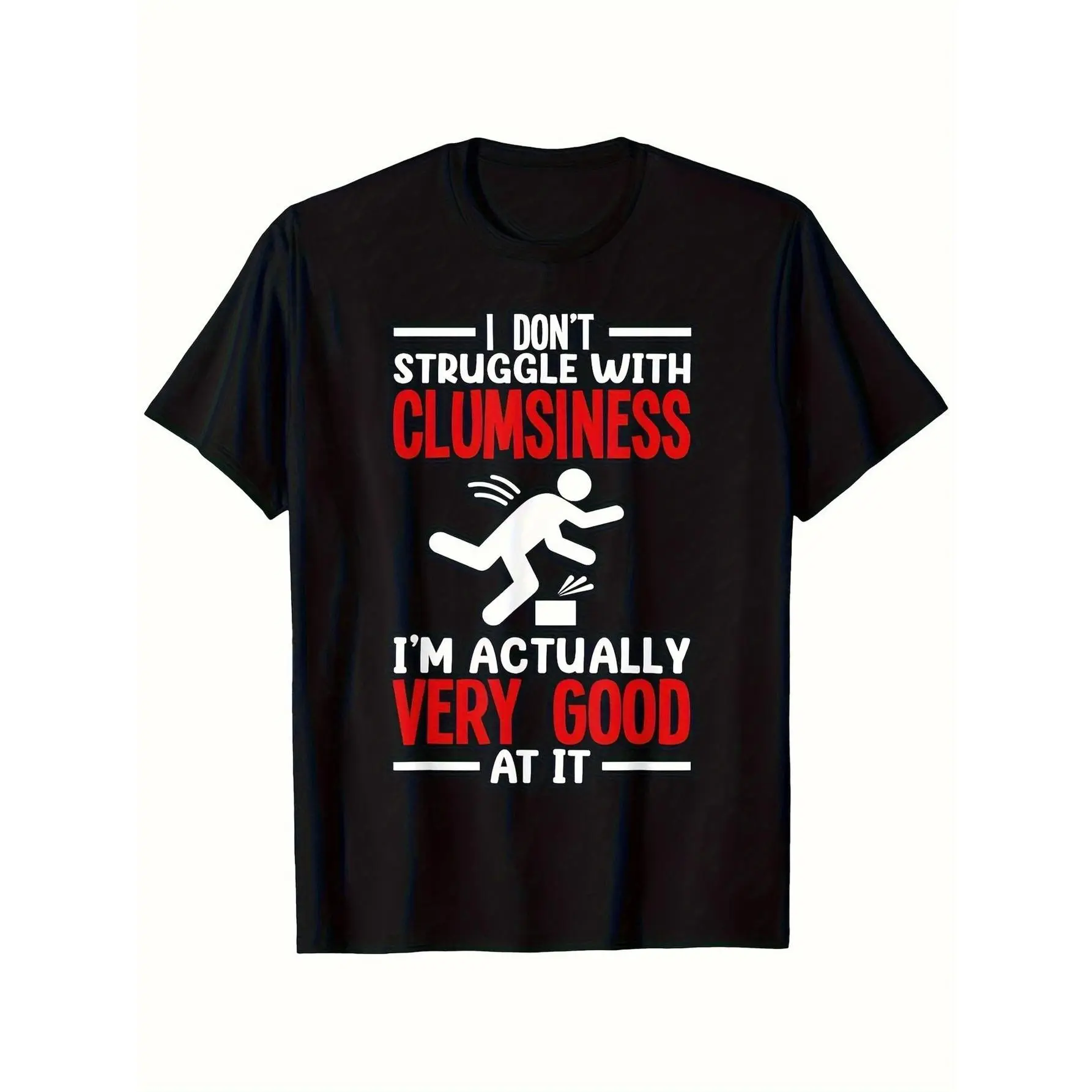 [100% Cotton] 100% Cotton Accident Prone People Funny Clumsy Black Vneck Tshirt, Suitable for Mens Womens Outdoor Tshirt, 100%, SXXXL