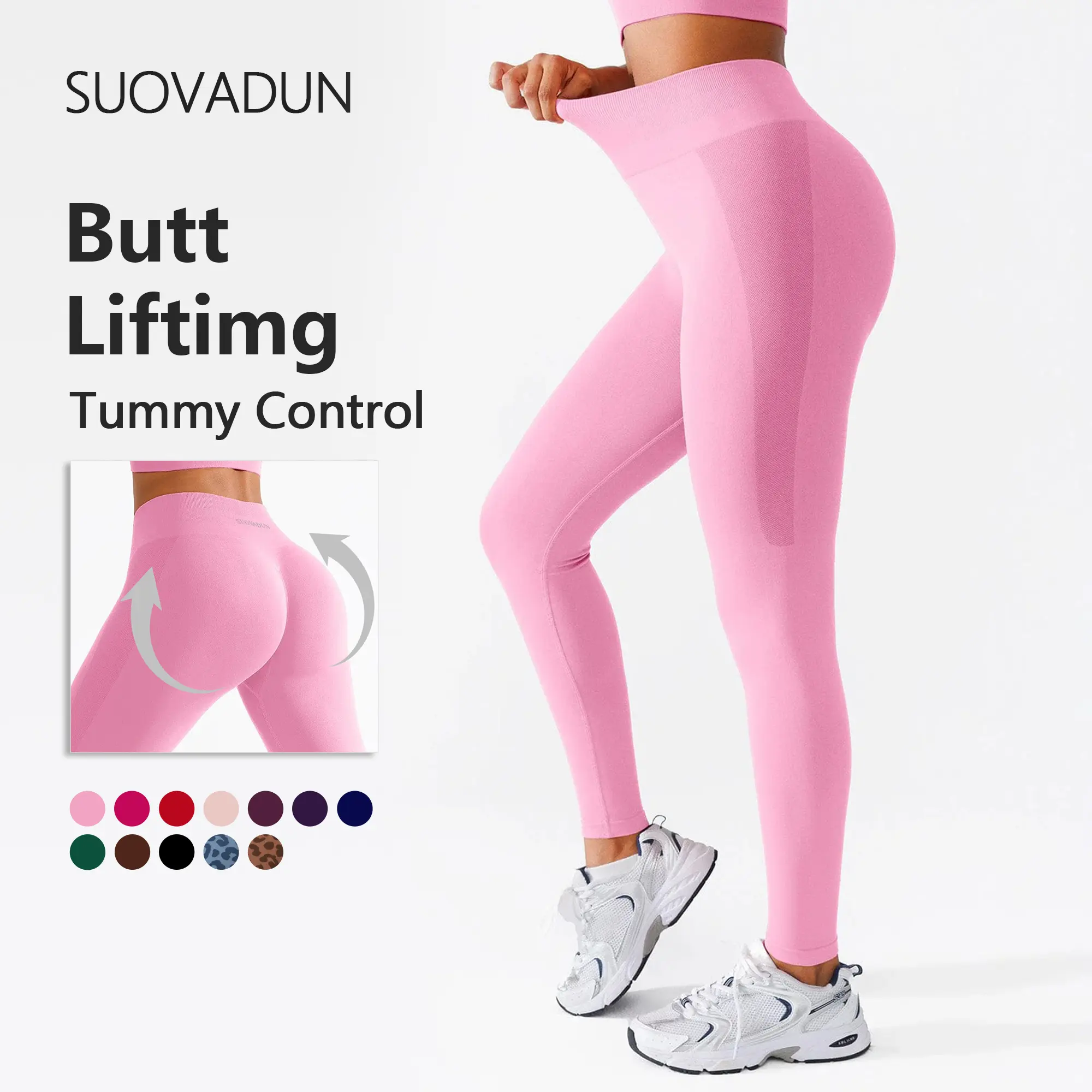 【LIVESTREAM ONLY】SUOVADUN Seamless Contour Workout Leggings High Rise Tummy Support Butt Shaping Non See Through Sports Yoga Pants XSL26029, Activewear, Athletic