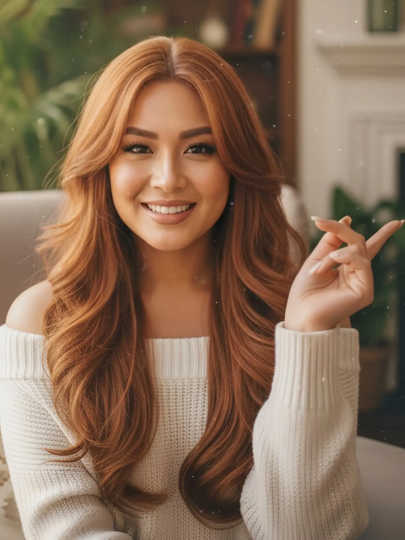 Women's 24 Inch Long Wave Wig (rusty Color), Curly Design with Bangs, Heat Resistant Synthetic Fiber, Suitable for Daily & Party Wear, Synthetic Hair Wig, Synthetic Wavy Wig, Synthetic Fiber Wigs