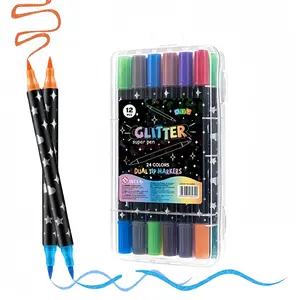 12 Pcs Glitter Markers – Double-Sided Artistic Pencils, Glitter Markers for Children Teens and Adults Projects Handbooks and Greeting Cards
