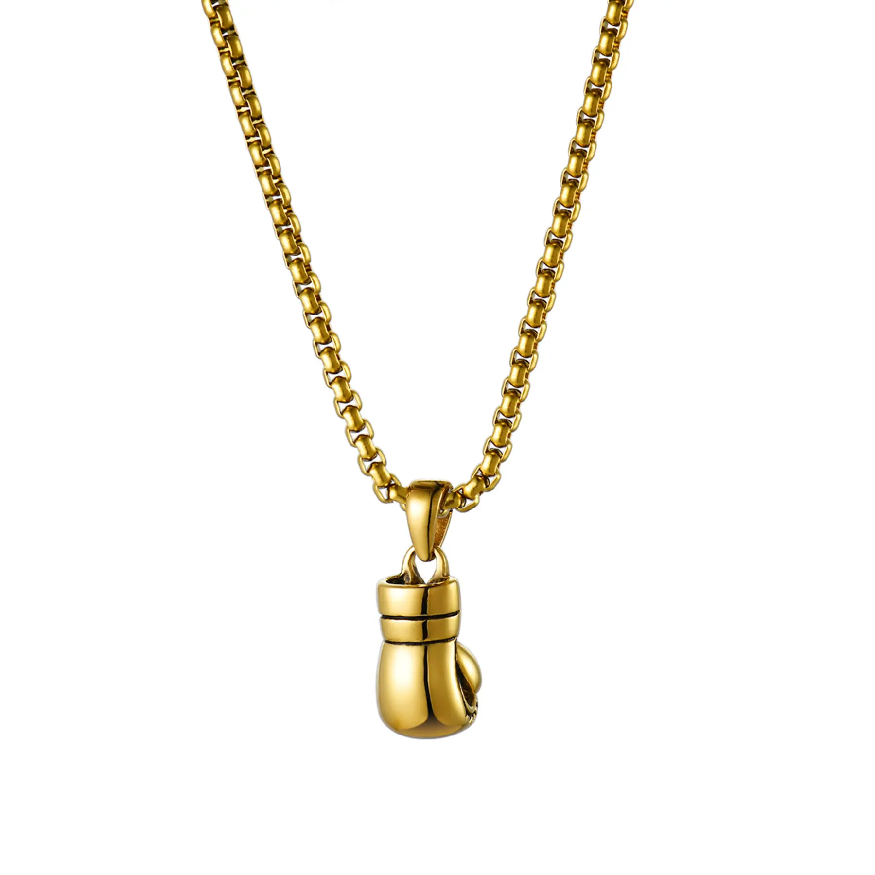 OIDEA Male Punk Stainless Steel Boxing Glove Necklace, 1.1" long x 0.6" wide Solid Pendant, 22" Wheat Chain Jewelry, Gym Accessory, Birthday Gift for Boxers, Daily Wear for Fitness Fans
