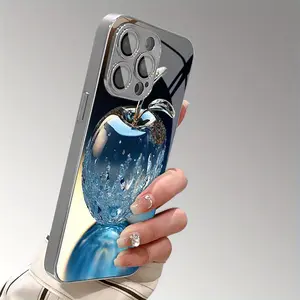 Simple and stylish crystal water drop Apple pattern mobile phone case is suitable for iPhone 16Promax-11Promax/11Pro/11/xsmax/xr/x/7plus/7 high definition glass protective case with lens protective film