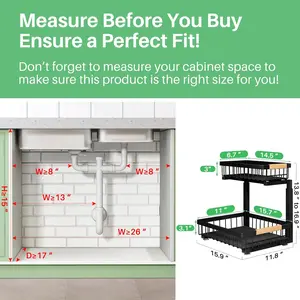 Under Sink Organizer, 2 Packs 2 Tier Under Sink Organizers and Storage, Slide out Pull out Cabinet Organizer Shelf, Metal Sliding Drawer for Kitchen Bathroom Pantry Cabinet Closet Organization Rack