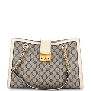 Pre-owned GUCCI Canvas Coated, Leather Tote Bags REBAG Padlock Chain Tote GG Coated Canvas with Leather Medium by Rebag