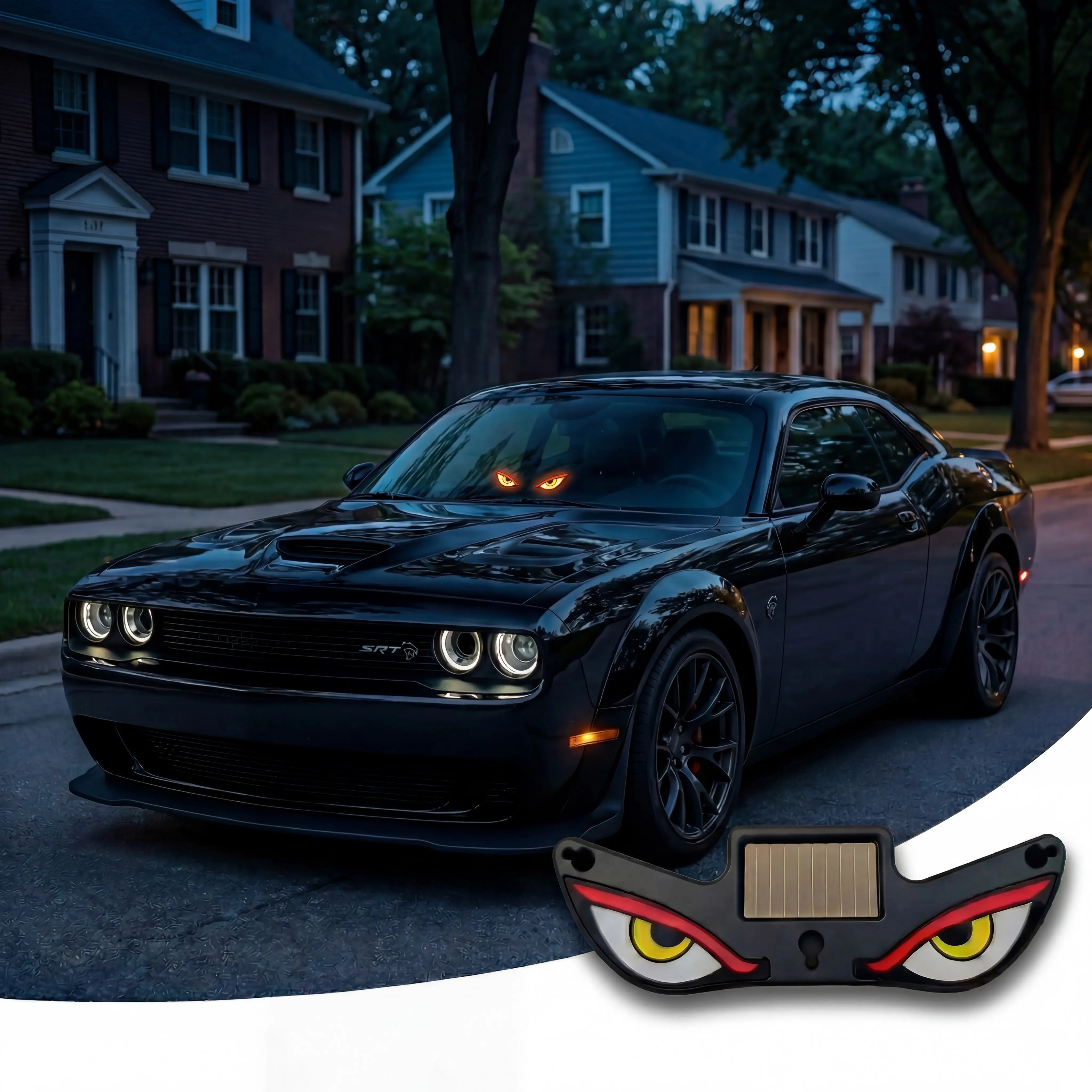 Solar Evil Eye LED Car Windshield Light | Wireless Motion Sensor Animated Anti-Tailgating Warning Strobe