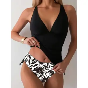 Printed Elastic Comfortable Two-piece Tankini Set, Suitable for Beach Vacations As A Swimsuit, Women's Clothing and Accessories