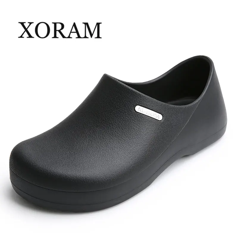 XORAM Men's Anti-Slip Waterproof Clogs, Oil-Resistant Lightweight Cushioned Wide-Toe Shoes for Chef, All-Seasons Hospital Kitchen Use #Springfresh S122B, Wide Feet Shoes