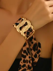 Women's Fall Winter New Fashion Simple Fabric Leopard Bow Open Bracelet, Versatile Daily Wear, Party Gift, Mother's Day Valentine's Day, Adjustable Cuff