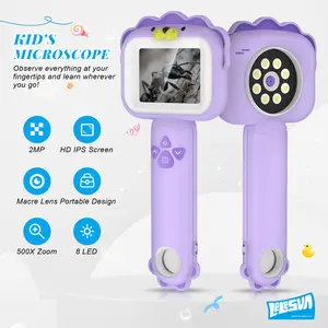 【2026 Latest Model】LELESUN Lion Kids Children's Handheld Microscope 500X Adorable STEM Toy with Dual Lens & 2.4" IPS Screen Rechargeable for Science Exploration Edu Toy for Boys Girls Age 4-10 Perfect Birthday New Year STEM Gift