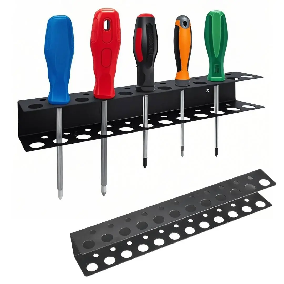 Screwdriver and Drill Bit Storage Rack, Garage Tool Storage, 23 Hole Wall Mounted Holder, Powder Coated Garage Work Area Organizer, Space Saving Shelf, Tools Storage Organizer, Garage Tool Organiser