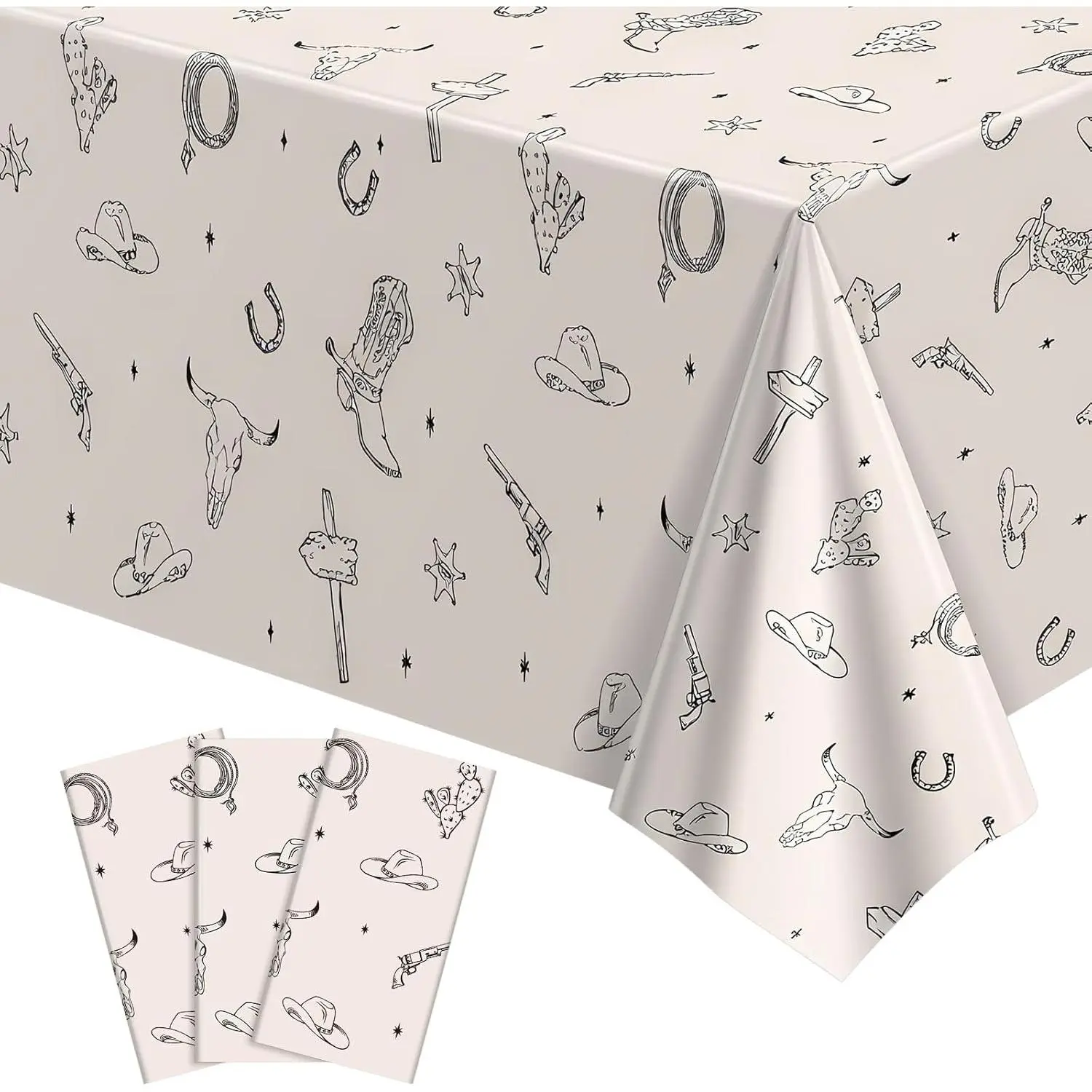 NatNarr 3 Pack Western Cowboy Party Decorations Tablecloth, 54 X 108Inch Rodeo Table Covers Disposable Cowboy Table Cloth Waterproof Tables Cover for Western Rodeo Birthday Party Decor