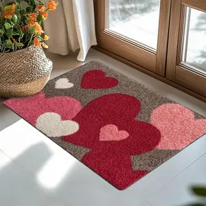 Heart Doormat Non Slip Plush Low Pile Machine Washable Indoor Outdoor Entryway Bathroom Home Decor Gift
