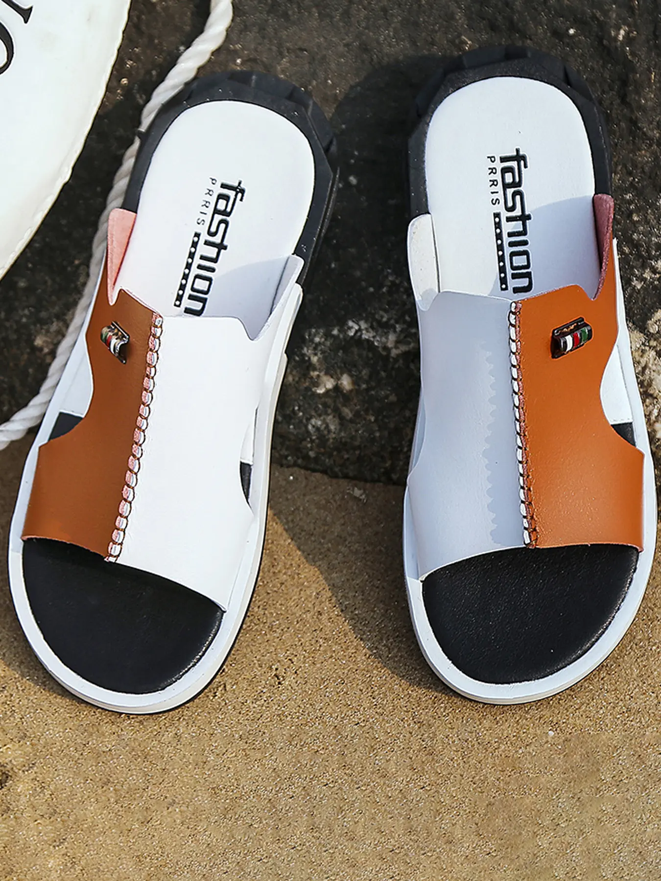 Men's Fashion Colorblock Hollow out Design Open Toed Slippers, Casual Lightweight Comfort Slippers for Boys, Summer  Outdoor Beach Slide Sandals for Men, Footwear & Walking Shoes, Color Block Slides