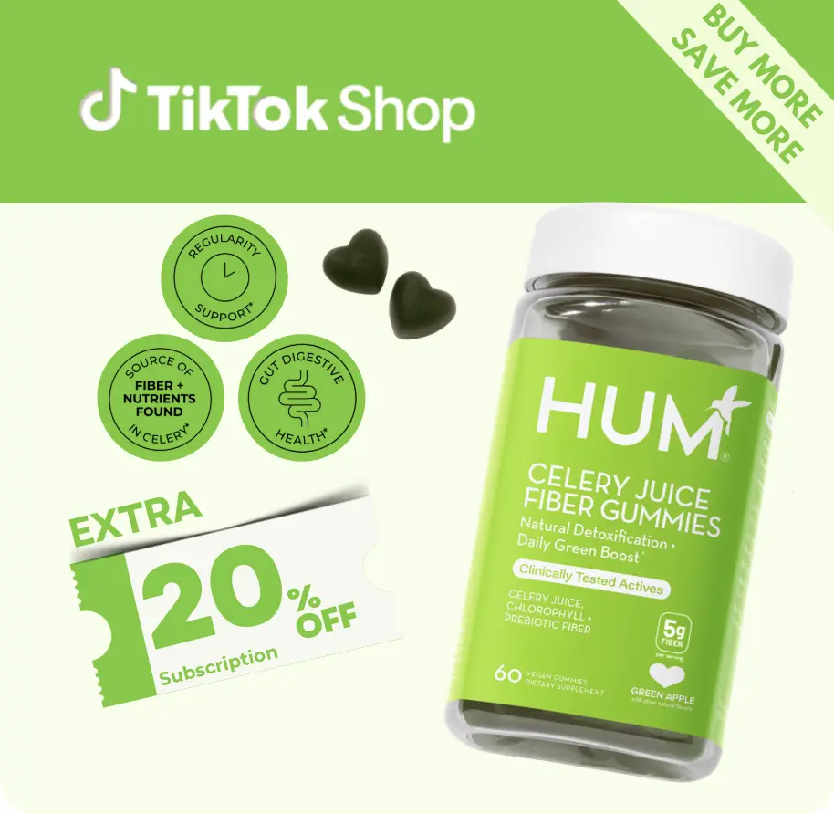 HUM Celery Juice Fiber Gummies for Detox & Gut Health - 60 Vegan Gummies with Chlorophyll & Prebiotic Fiber - Non-GMO, Soy-Free, Gluten-Free - Daily Green Boost