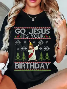 100% Cotton Dabbing Go Jesus It's Your Birthday Merry Christmas Day T-Shirt Christ Christian Tops