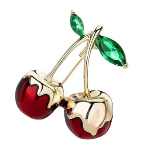 Sparkling Green Zircon Cherry Shaped Brooch for Women Elegant Dress Pin Accent
