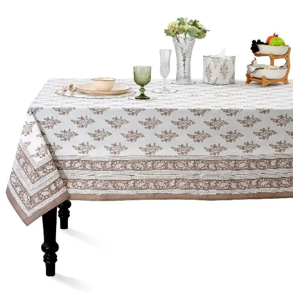 Ridhi Block Print Quiet Earth Rectangle Cotton Tablecloth 140" x 72" Reusable Table Cover Decorative Everyday Use for Dining, Farmhouse, Home Gift for Spring, Easter, Summer