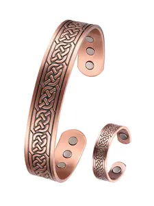 Men's Magnetic Copper Bracelet Ring Set, Adjustable Celtic Design, Natural Anti-Inflammatory Jewelry, Ideal Christmas Gift, Metal Bracelet