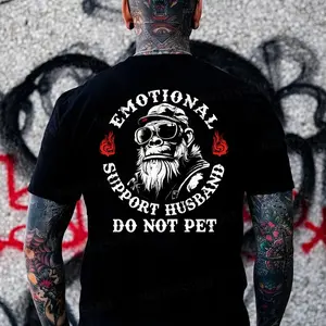 Emotional Support Husband Do Not Pet Monkey T-shirt Fitted Short Sleeve Crew Neck Casual Rock Style 100% Cotton USA Made Cotton Menswear Top Man Tshirt Streetwear Crewneck Bestie