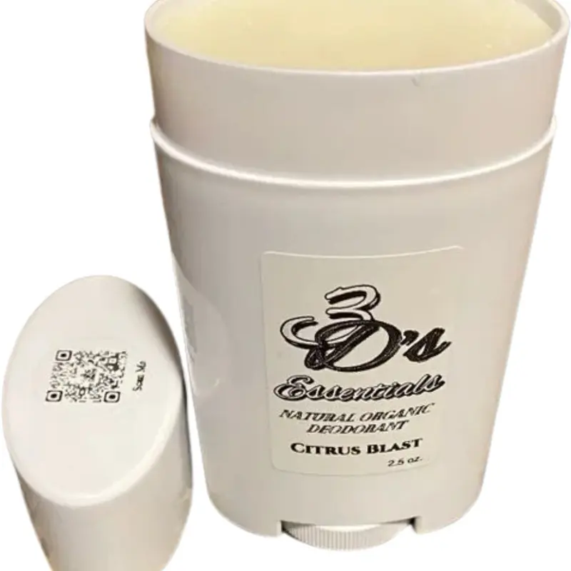 3D’s Essentials Natural Organic Deodorant-Citrus Blast Scent 2.5 oz.