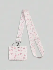 Y2K Style Cute Cherry Polyester Lanyard Keychain Set with ID Holder & Wristband, Perfect for Gym, USB, Badges, Casual Design, Multipurpose Use, Keychain Accessories