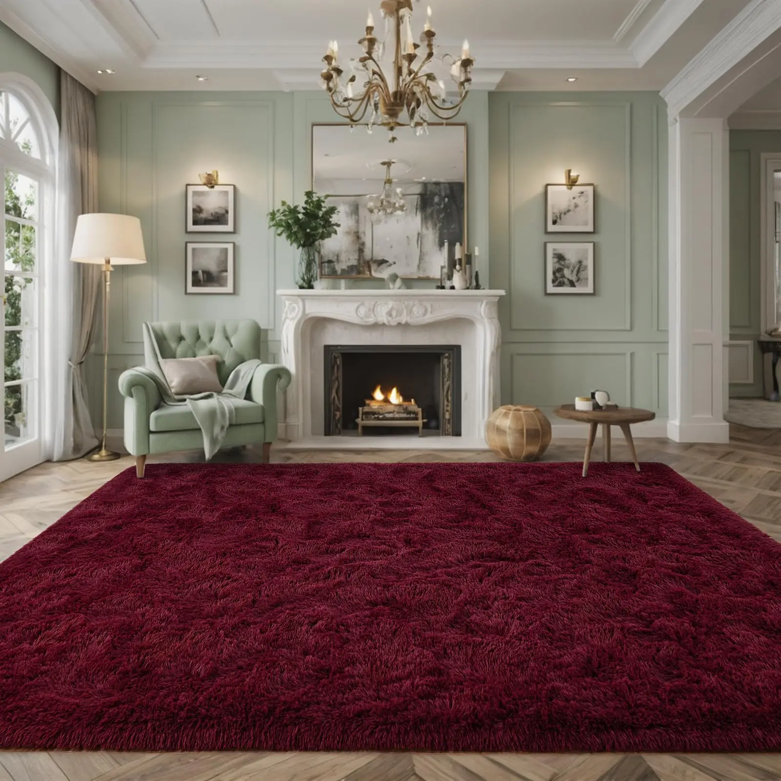 JAKOLIVE Burgundy Red Fluffy Plush Area Rug - Extra Soft Rugs for Living Room, Bedroom Home Decoration, Ideal for Summer Air-Conditioned Spaces, Perfect Mother's Day Gift, Living Room Rugs
