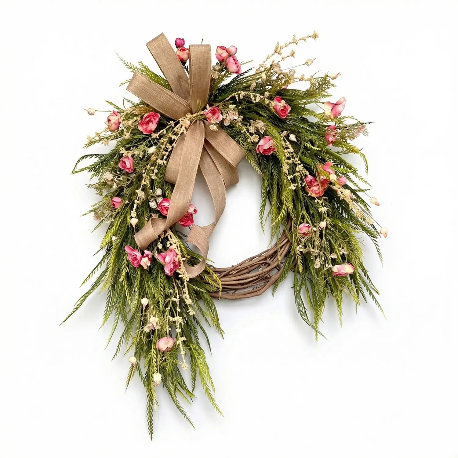 Rustic Spring Summer Wreath, Rose Artificial Decorative Wreath, 40cm/45cm/50cm Floral Door Hanging, Farmhouse Porch Decoration, Perfect for Weddings and Home Décor, Boho Wedding Decor
