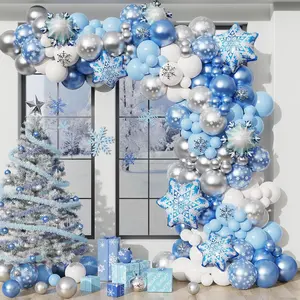 Blue Snowflake Balloon Garland Arch Kit for Winter Wonderland Holiday Christmas Baby Shower Snow Princess Birthday Party Decorations