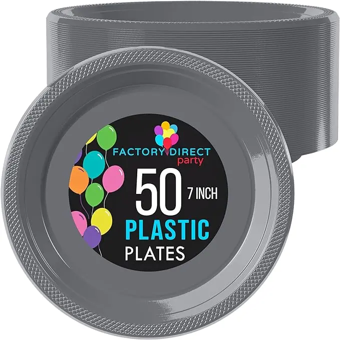 7 in. Silver Plastic Plates | 50 Count