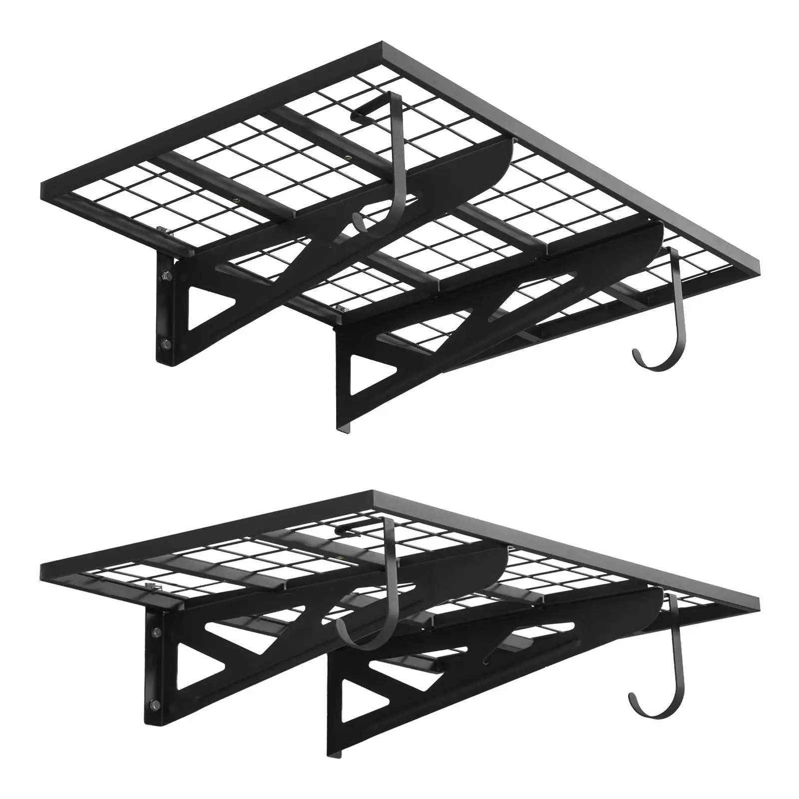 【Summerfinds】VEVOR Heavy-Duty 2-Tier Wall-Mounted Garage Organiser (Garage Organization), 2x3 ft Steel Frame Wall Hanging Storage Rack Kit with Hooks, 24x36 in, 500 lbs Total Capacity (Above 25 kg), Black, Easy Installation, Wall Mount Compatible