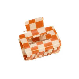 BIGWIG PVC Plaid Print Mini Hair Claws - Flat Clips with Minimalist Shape, Thick Hair Safe, Women's Daily Wear Versatile Accessories