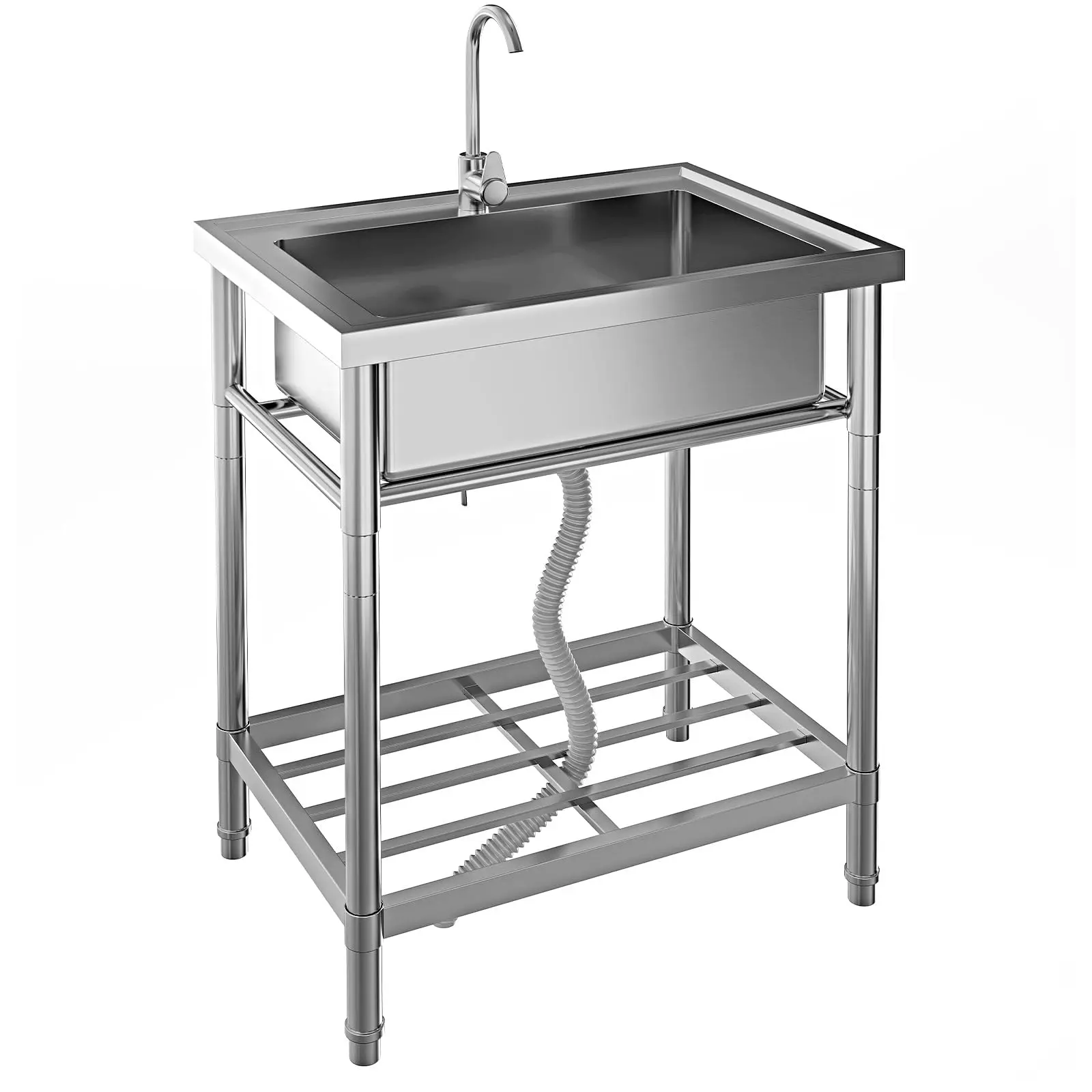 Garvee Stainless Steel Utility Sink with Faucet, Commercial Freestanding Single Bowl, Hot & Cold Water Pipes, Storage Shelf, Ideal for Restaurant, Kitchen, Garage, Laundry, Outdoor Use, 28in