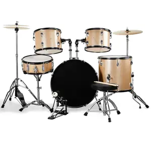 Full Size Adult Drum Set 5-Piece satin Silver or Blue or  Champagne with Bass Drum two Tom Drum Snare Drum Floor Tom 16 Ride Cymbal 14 Hi-hat Cymbals Stool Drum Pedal Sticks  Beginners Adults Teens  musical gifts for festivals or birthdays Heavy Metal Kit