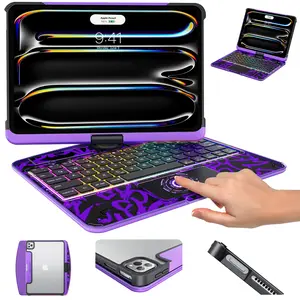 Y2K Dopamine Vibes iPad MagicCase Compatible with Apple iPad (8.3'/10.2'/10.9'/11'/12.9'/13 inch )ipad 7-11th(A16)/ipad air(2022-2026) / ipad pro (2018-2025) and ipad mini,– 360° Spin, RGB Backlight, Touchpad, Clear Back, Stylus Slot & Type-C Charging