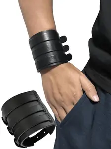 Punk Rock Style Three-Layer Bracelet Set, Adjustable Cuff, Wide PU Leather Strap, Adjustable Fashion Men & Couple Accessory, 1/2 Piece