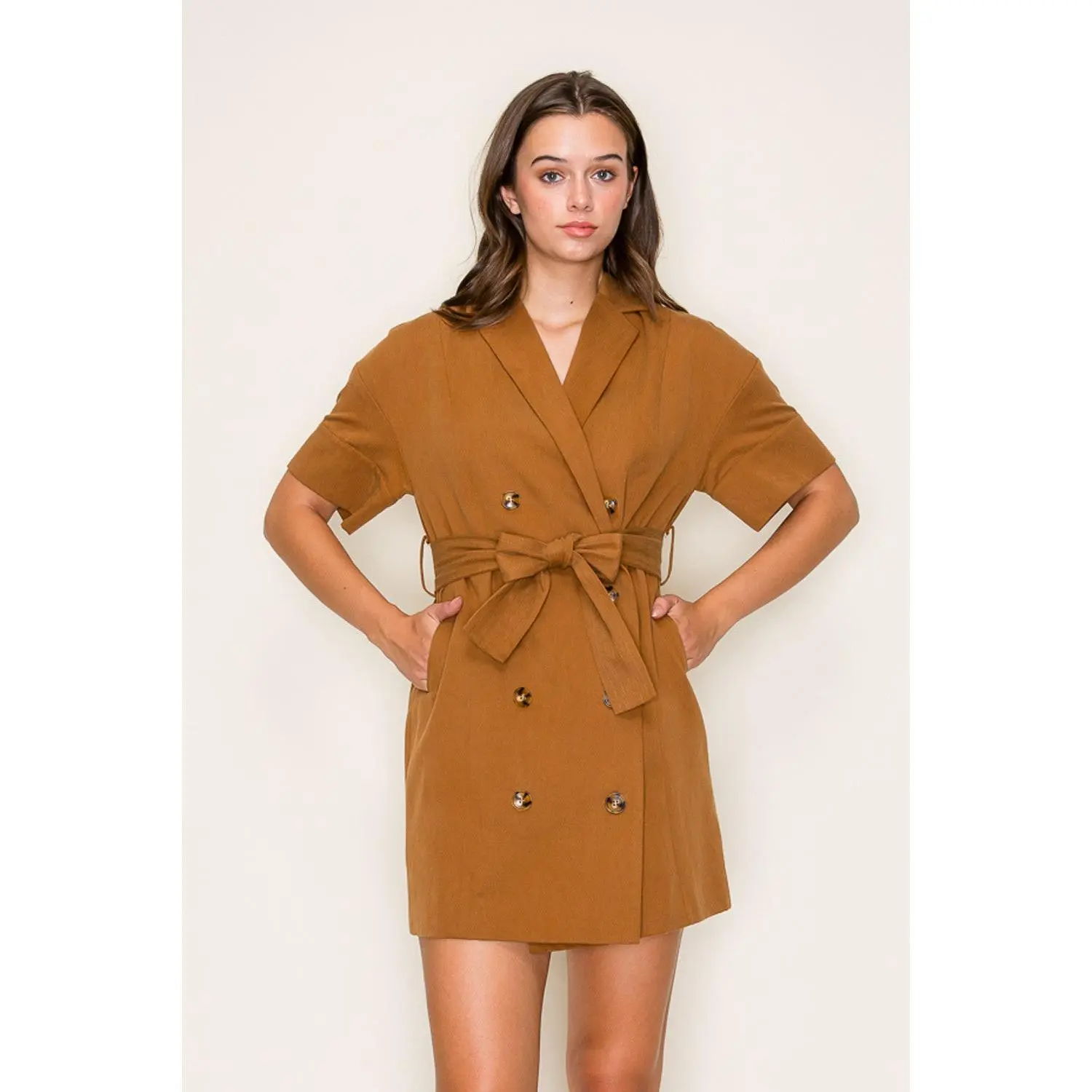 knee length dresses for ladies Dust & Daring Short Sleeve Trench Style Dress main image 1