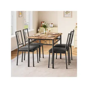 Black One Size Kitchchen Table And Chairs For 4, Dining Table Set For 4, Dining Room Table Set With 4 Upholstered Chairs, Rectangular Kitchen Table Set For Small Space, Apartment, Studio, Rustic Brow