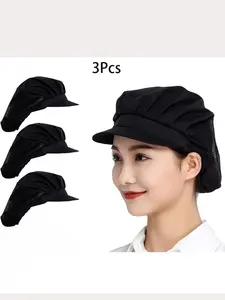 3-Pack Chef Hats Workshop Mesh Caps, Adult Polyester Hair Nets, Braided Buckle Straps, Hand Wash Only, Durable & Comfortable Design, Stylish Hat