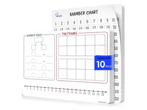 Scribbledo Number Bond Dry Erase Sheets 9" x 12" with Number Chart Reusable Write and Wipe Math Practice Sheets 10 Pack for Classroom Learning