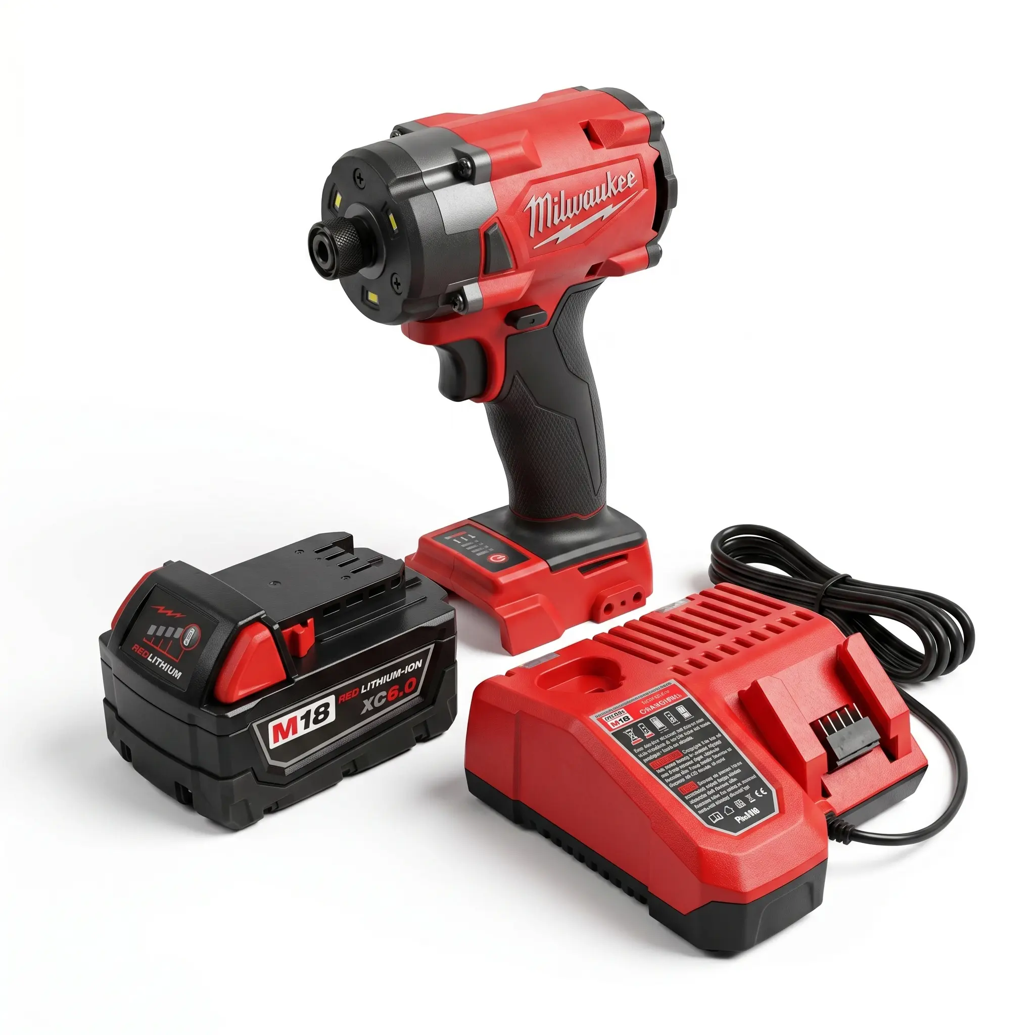 Milwaukee M18 Brushless Cordless Impact Driver - Brushless Power Tool, Hex Drive, 6.0Ah REDLITHIUM Battery & Charger Included, for Fastening, Construction