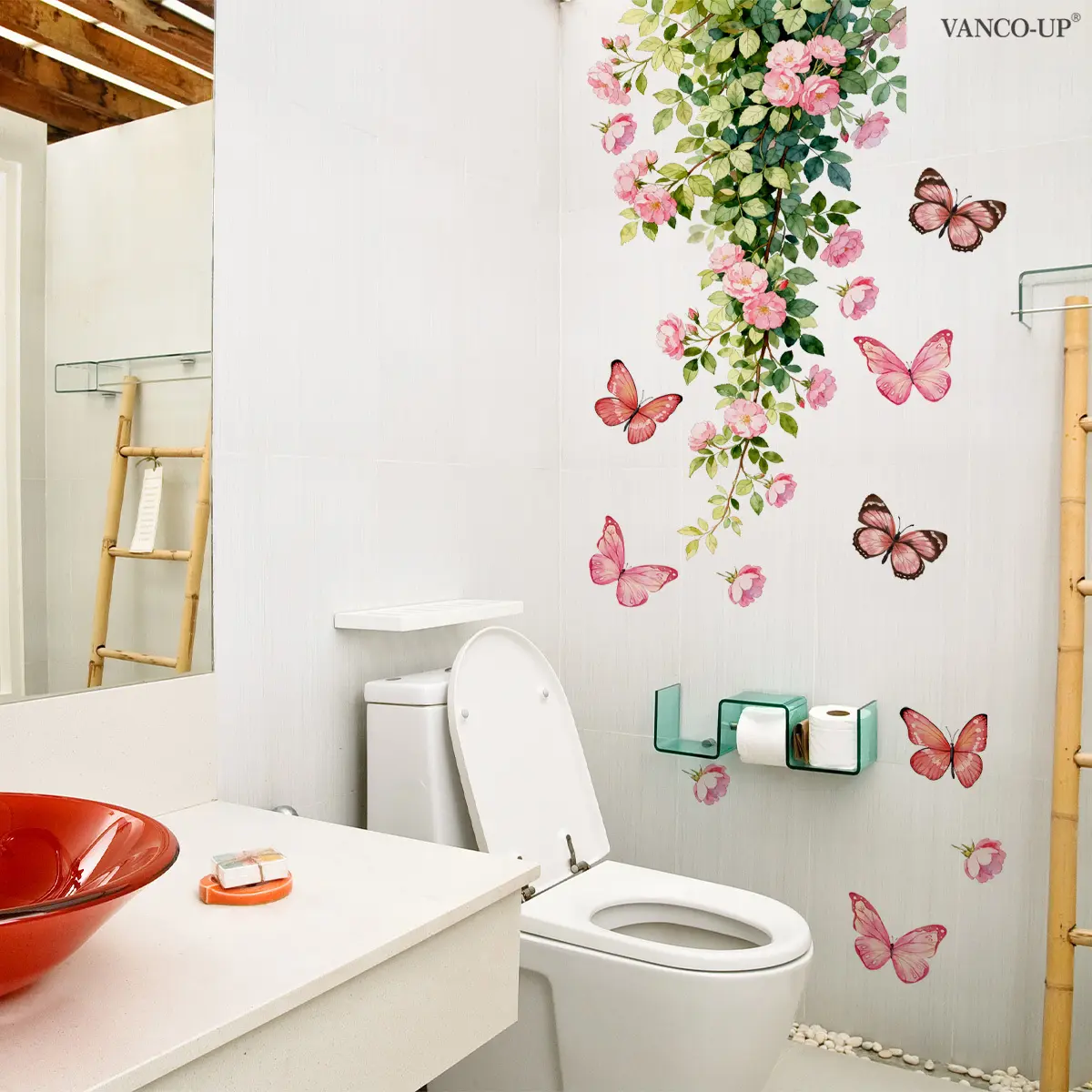 30*90cm hand-painted butterfly tulip creative wall sticker, Decorative wall sticker, for beautifying festival home, living room, bedroom, corridor, kitchen decoration sticker, self-adhesive M20416-KR, Floral Pattern Sticker, Decorative Stickers