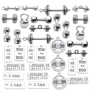 32pcs Sport Charms Barbell Dumbbell Kettle Bell Weightlifting Charms Pendants for Necklace Bracelets Jewellery Making Crafting,14 Styles
